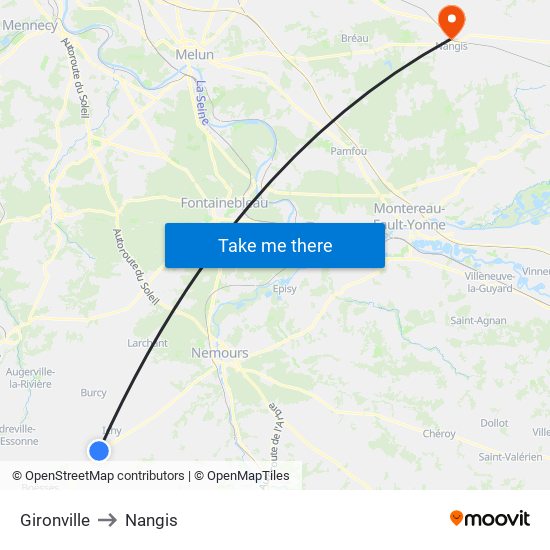 Gironville to Nangis map