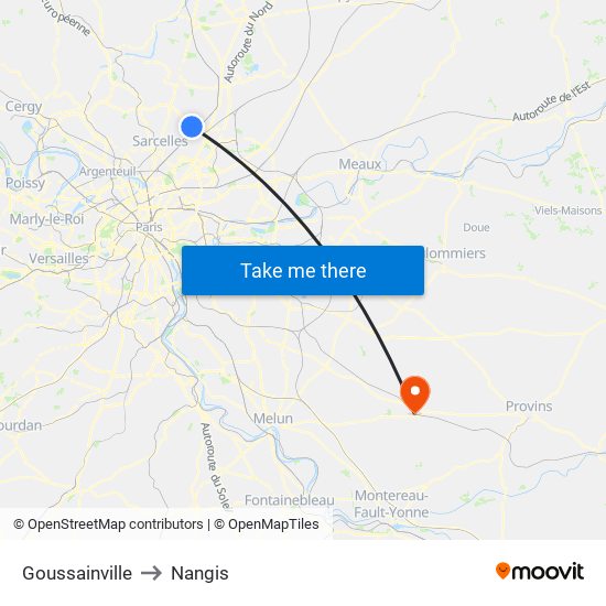 Goussainville to Nangis map