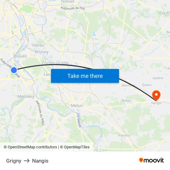 Grigny to Nangis map