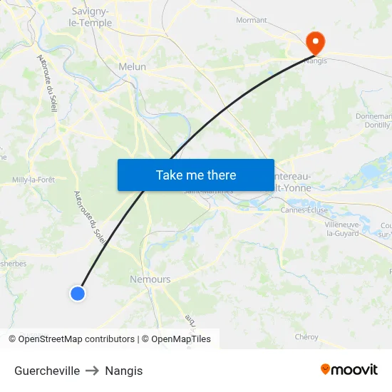 Guercheville to Nangis map