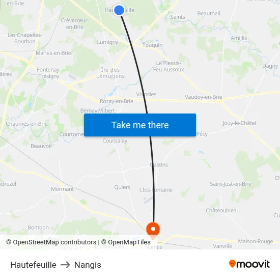 Hautefeuille to Nangis map
