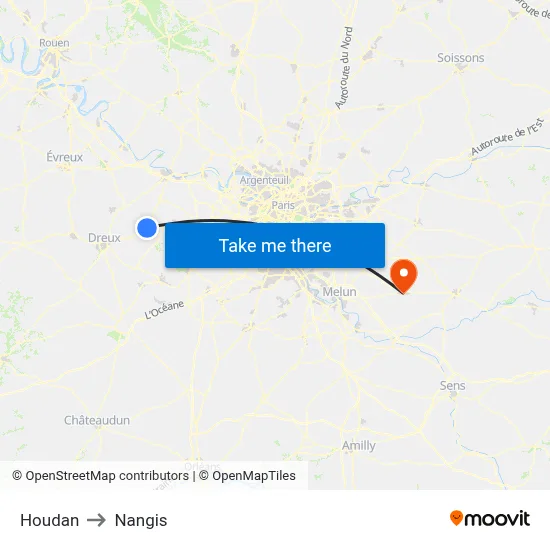 Houdan to Nangis map