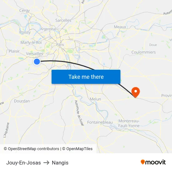 Jouy-En-Josas to Nangis map