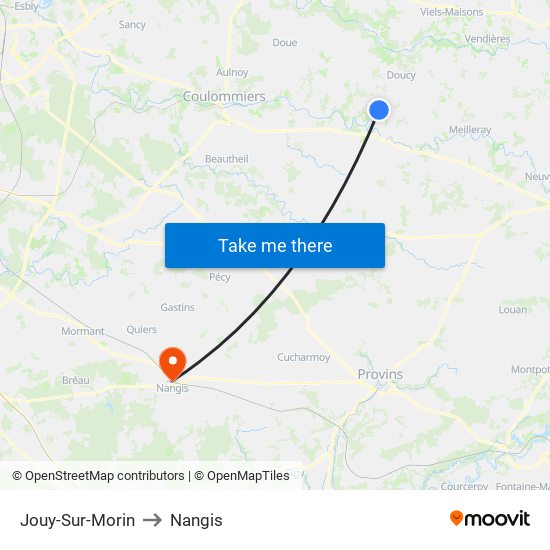 Jouy-Sur-Morin to Nangis map