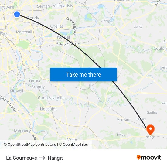 La Courneuve to Nangis map