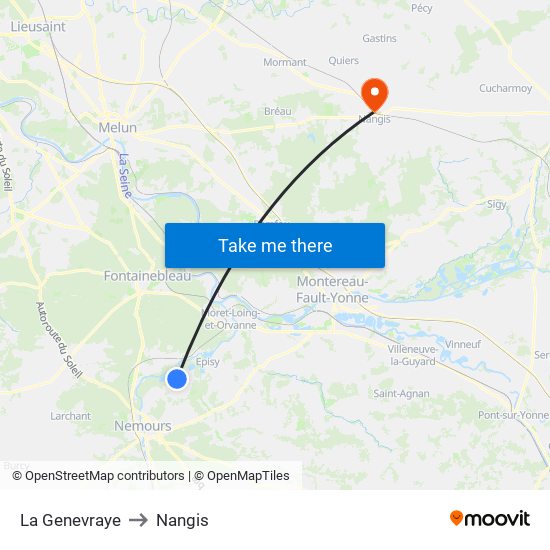 La Genevraye to Nangis map