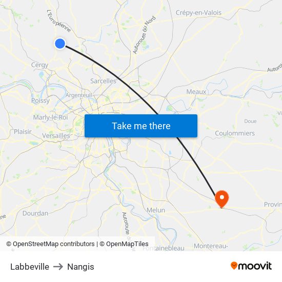 Labbeville to Nangis map