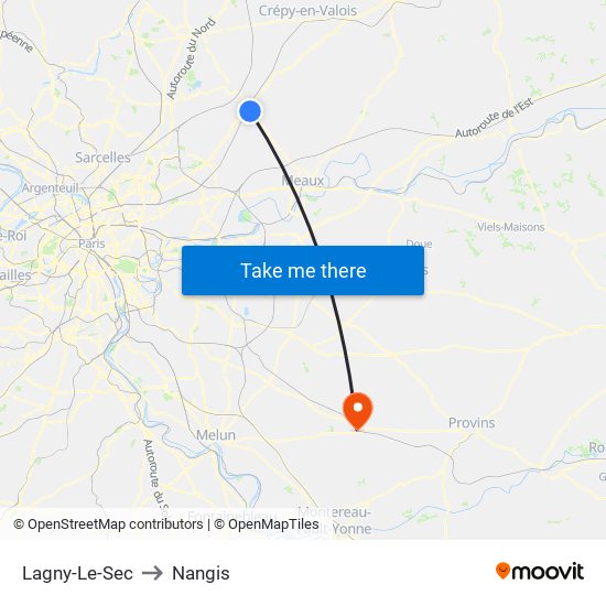 Lagny-Le-Sec to Nangis map