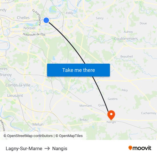 Lagny-Sur-Marne to Nangis map