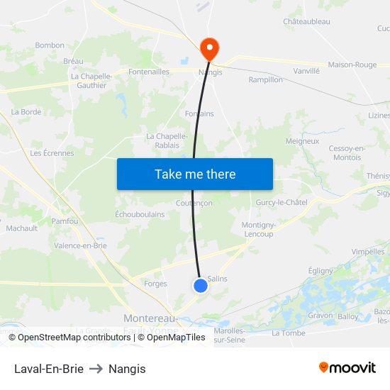 Laval-En-Brie to Nangis map