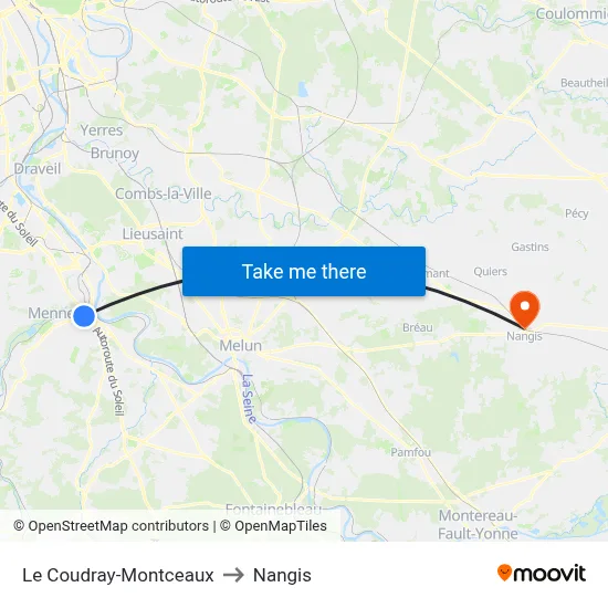 Le Coudray-Montceaux to Nangis map