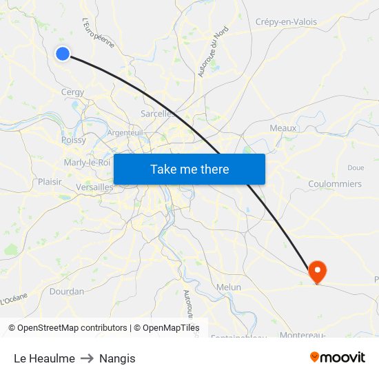 Le Heaulme to Nangis map