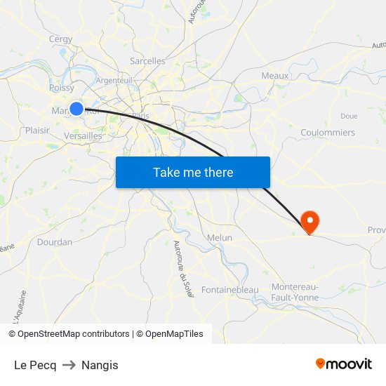 Le Pecq to Nangis map