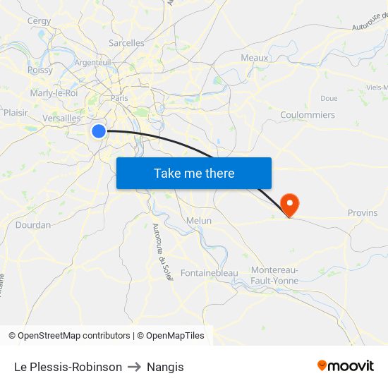 Le Plessis-Robinson to Nangis map