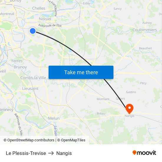 Le Plessis-Trevise to Nangis map