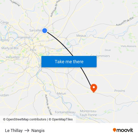 Le Thillay to Nangis map