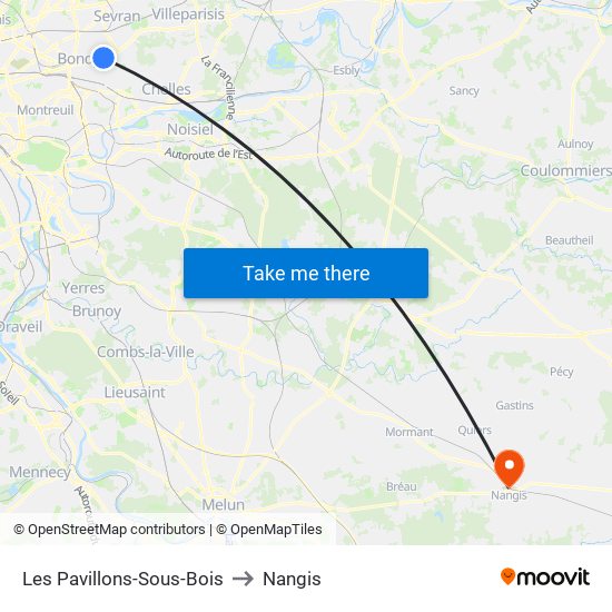 Les Pavillons-Sous-Bois to Nangis map