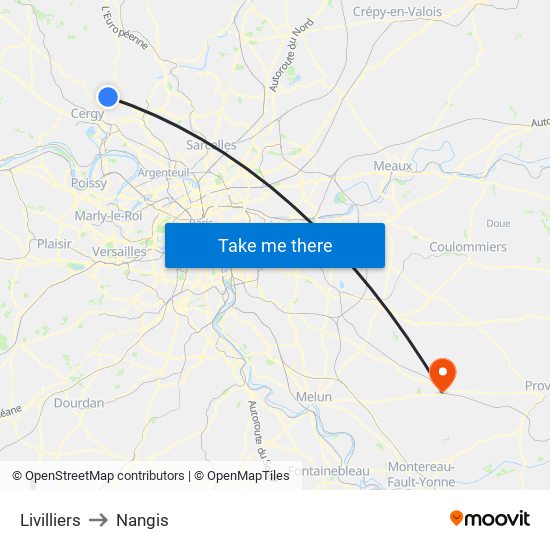 Livilliers to Nangis map