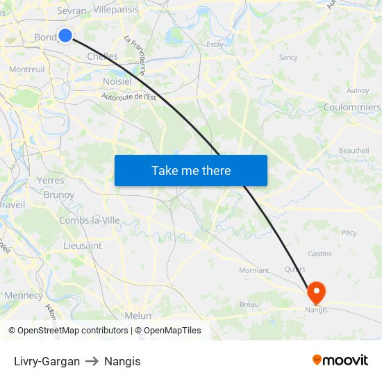 Livry-Gargan to Nangis map
