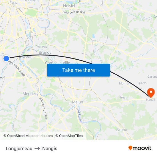 Longjumeau to Nangis map