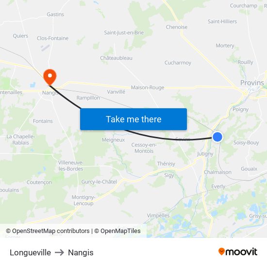 Longueville to Nangis map