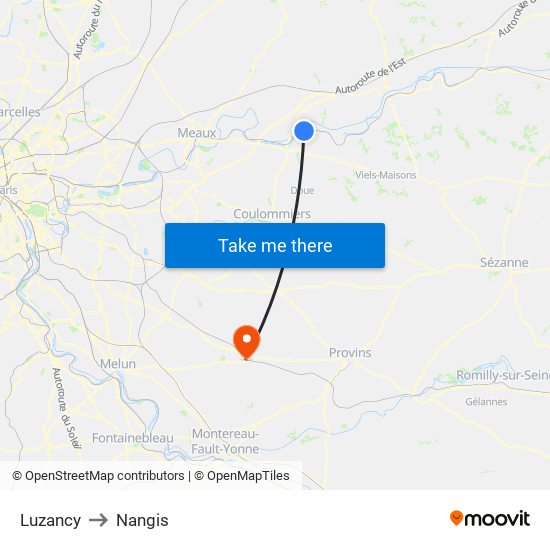 Luzancy to Nangis map