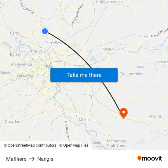 Maffliers to Nangis map