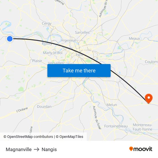 Magnanville to Nangis map