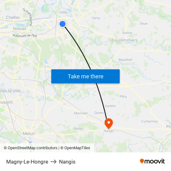 Magny-Le-Hongre to Nangis map