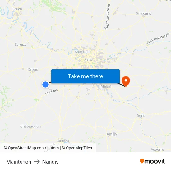 Maintenon to Nangis map