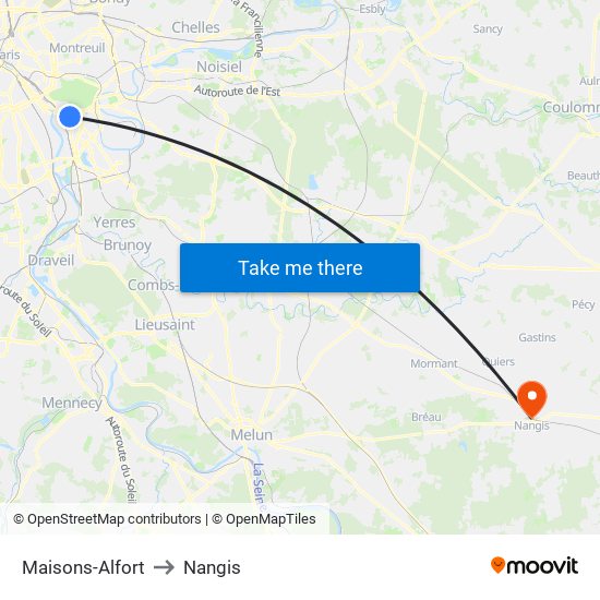 Maisons-Alfort to Nangis map