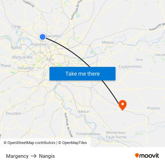 Margency to Nangis map