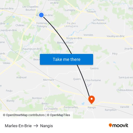 Marles-En-Brie to Nangis map