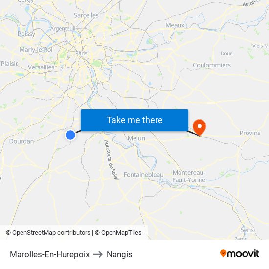 Marolles-En-Hurepoix to Nangis map