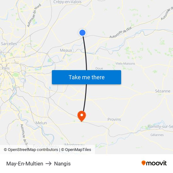 May-En-Multien to Nangis map