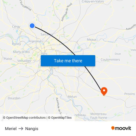 Meriel to Nangis map