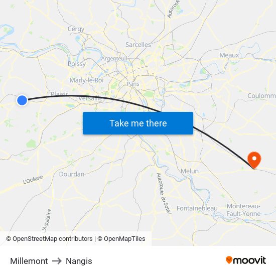 Millemont to Nangis map