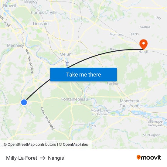 Milly-La-Foret to Nangis map