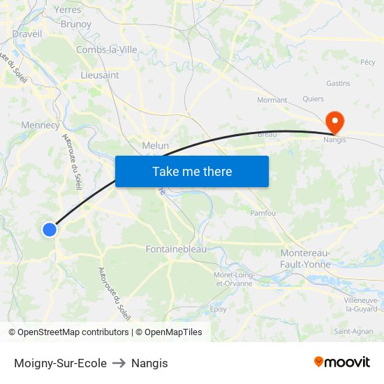 Moigny-Sur-Ecole to Nangis map