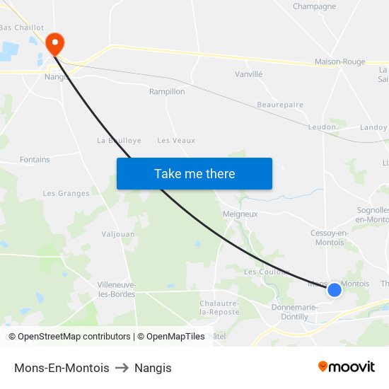 Mons-En-Montois to Nangis map