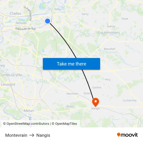 Montevrain to Nangis map