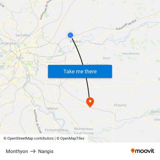 Monthyon to Nangis map