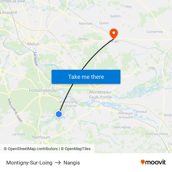 Montigny-Sur-Loing to Nangis map