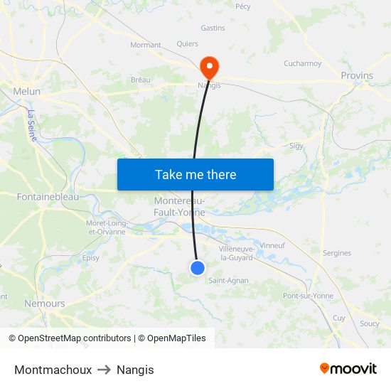 Montmachoux to Nangis map