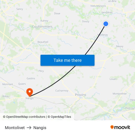 Montolivet to Nangis map