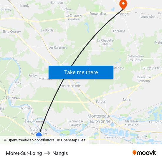 Moret-Sur-Loing to Nangis map