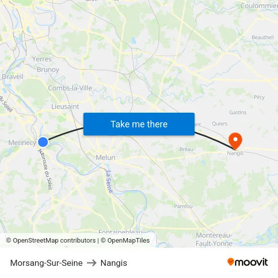 Morsang-Sur-Seine to Nangis map