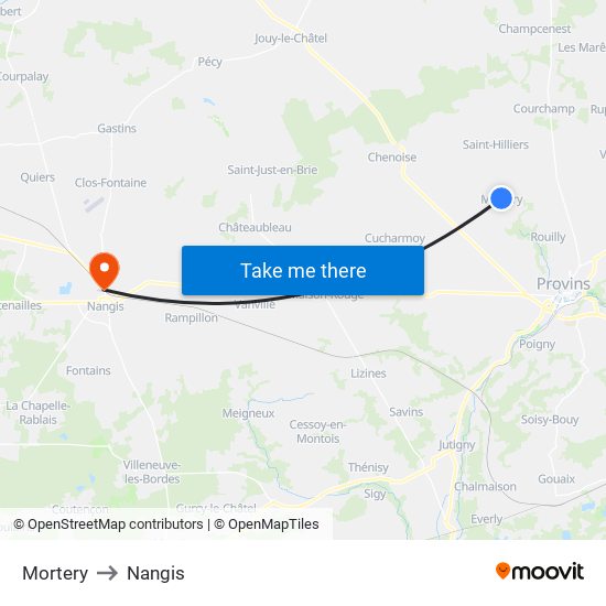Mortery to Nangis map