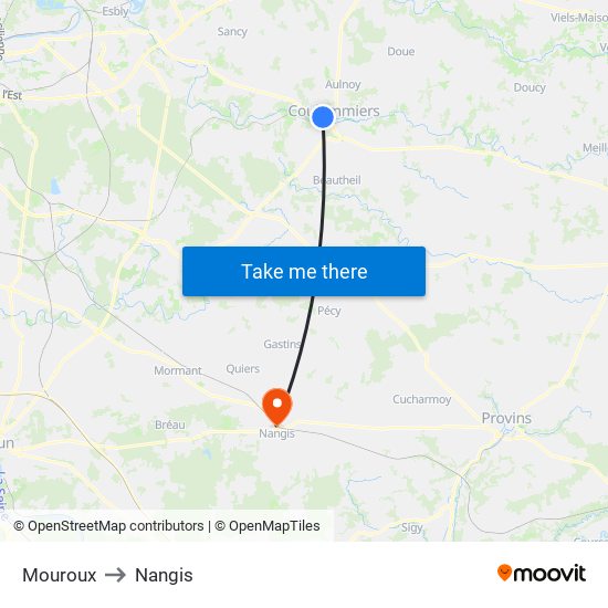 Mouroux to Nangis map