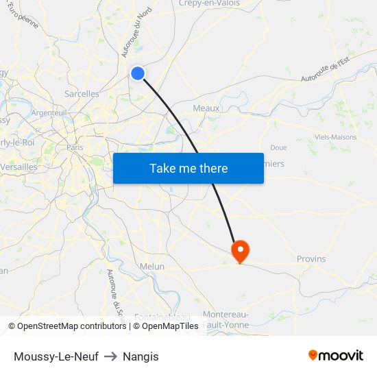 Moussy-Le-Neuf to Nangis map